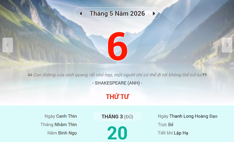 Lịch âm 6/5 - Xem lịch âm ngày 6/5