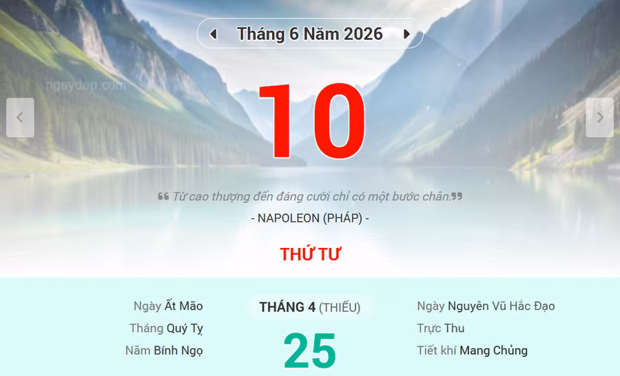 Lịch âm 10/6 - Xem lịch âm ngày 10/6