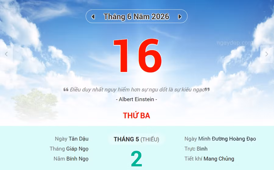 Lịch âm 16/6 - Xem lịch âm ngày 16/6