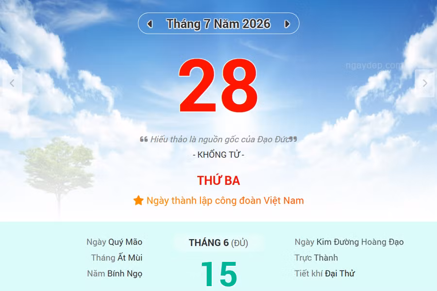 Lịch âm 28/7 - Xem lịch âm ngày 28/7