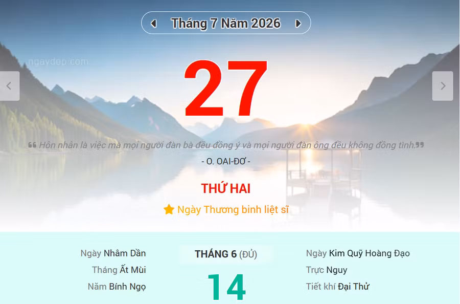 Lịch âm 27/7 - Xem lịch âm ngày 27/7