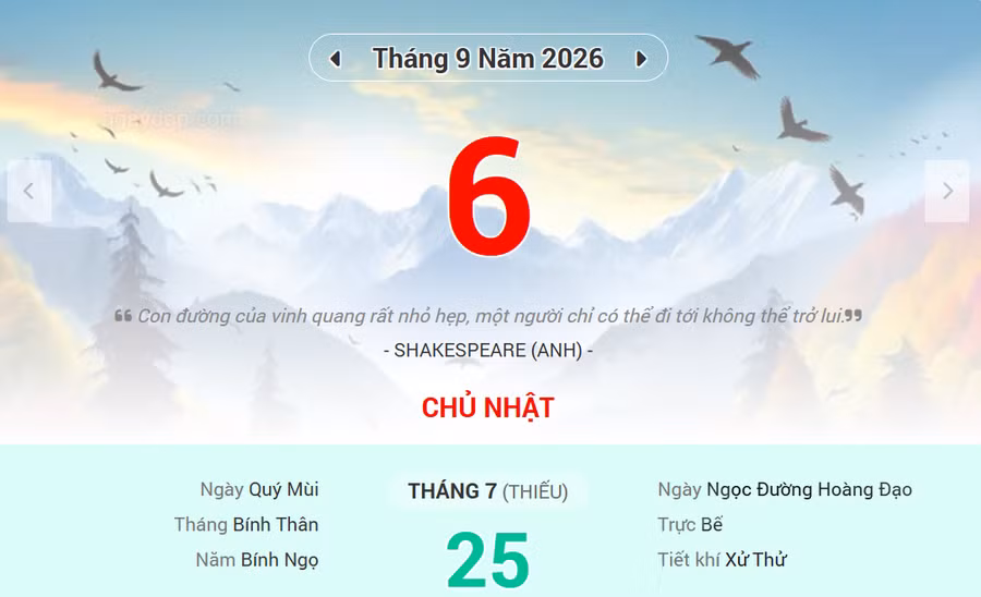 Lịch âm 6/9 - Xem lịch âm ngày 6/9