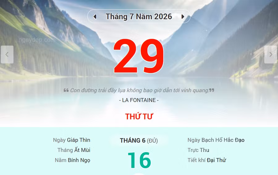 Lịch âm 29/7 - Xem lịch âm ngày 29/7