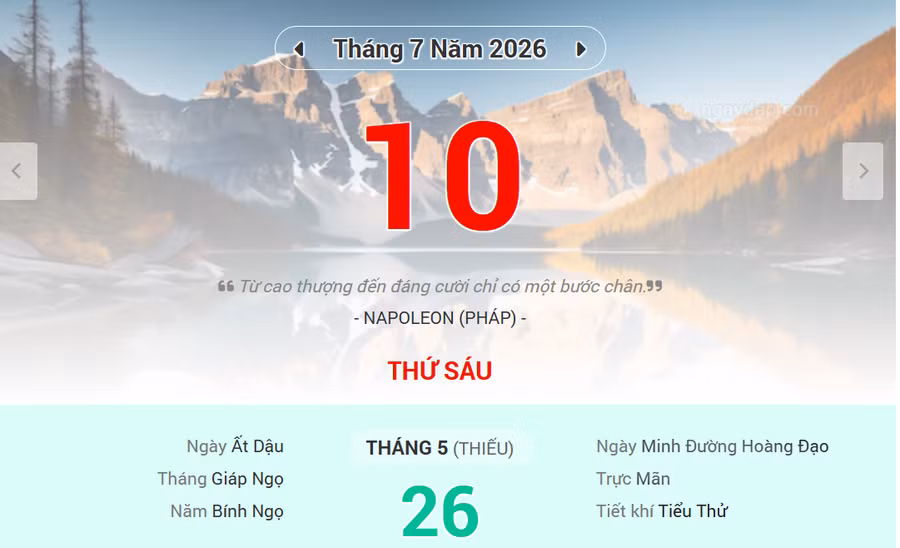 Lịch âm 10/7 - Xem lịch âm ngày 10/7