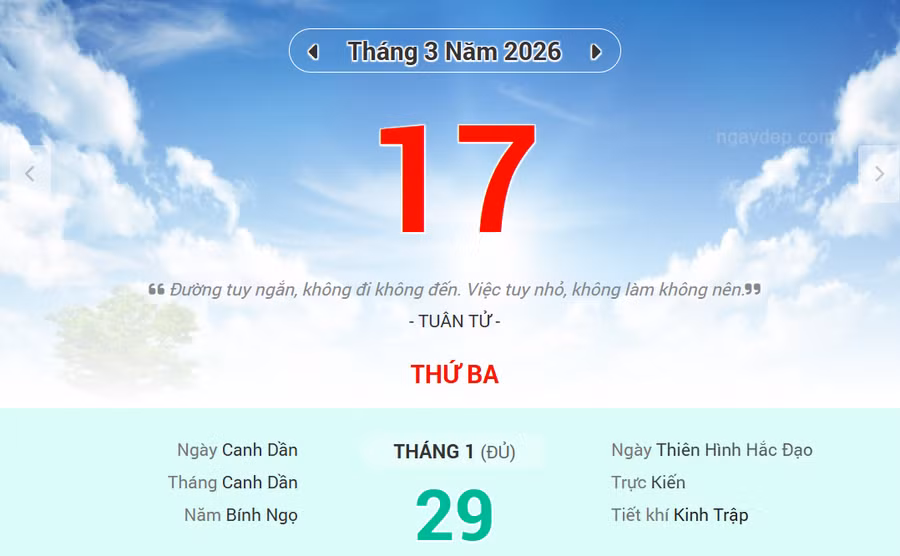 Lịch âm 17/3 - Xem lịch âm ngày 17/3