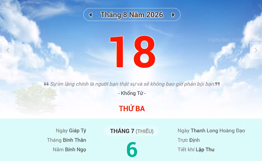 Lịch âm 18/8 - Xem lịch âm ngày 18/8