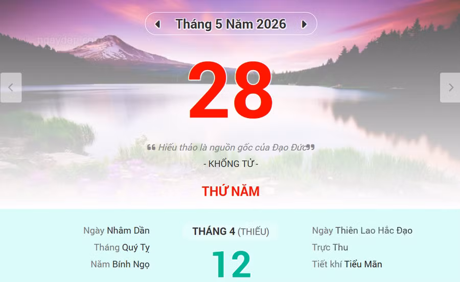 Lịch âm 28/5 - Xem lịch âm ngày 28/5