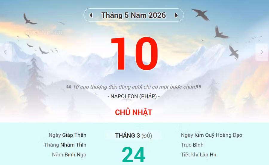Lịch âm 10/5 - Xem lịch âm ngày 10/5