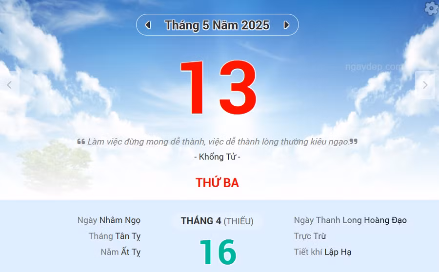 Lịch âm 13/5 - Xem lịch âm ngày 13/5