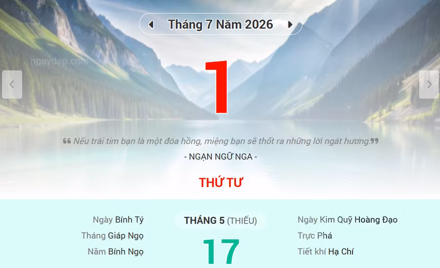 Lịch âm 1/7 - Xem lịch âm ngày 1/7