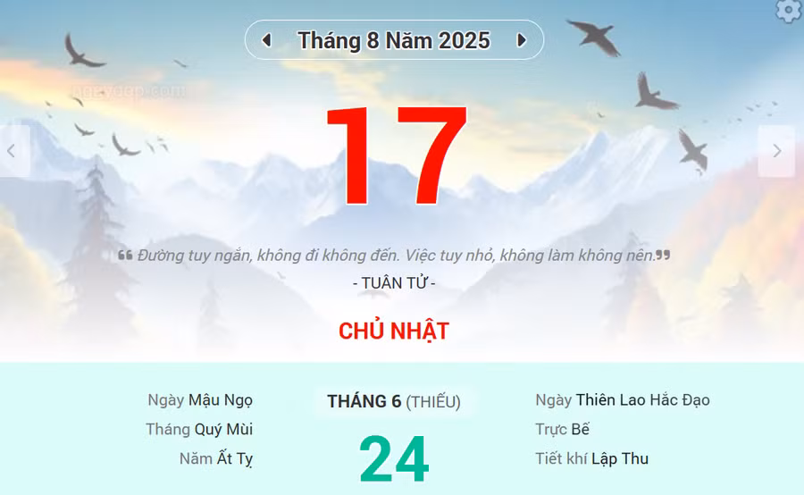 Lịch âm 17/8 - Xem lịch âm ngày 17/8