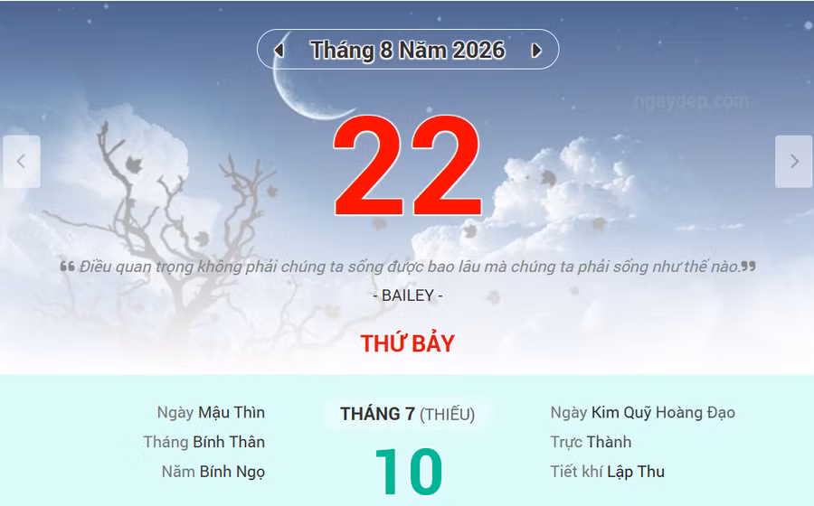 Lịch âm 22/8 - Xem lịch âm ngày 22/8