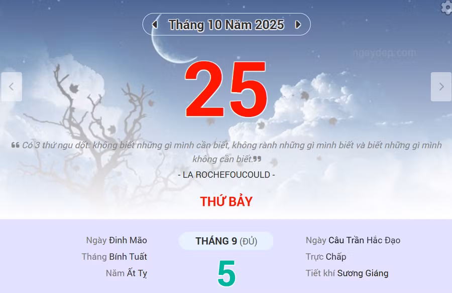 Lịch âm 25/10 - Xem lịch âm ngày 25/10