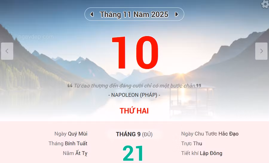 Lịch âm 10/11 - Xem lịch âm ngày 10/11