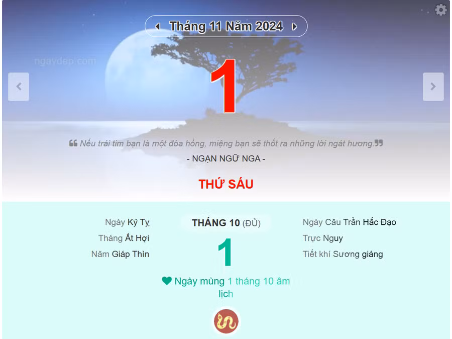 Lịch âm 1/11 - Xem lịch âm ngày 1/11