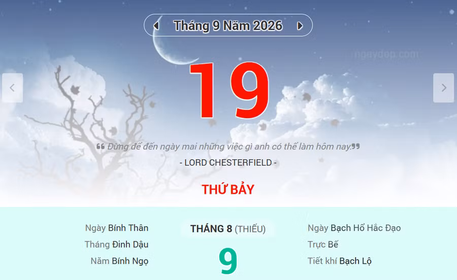 Lịch âm 19/9 - Xem lịch âm ngày 19/9