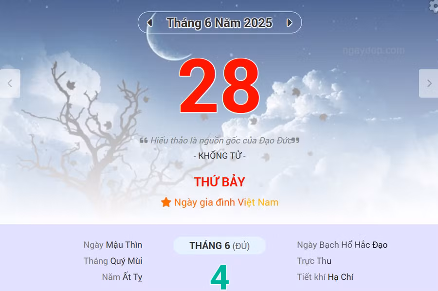 Lịch âm 28/6 - Xem lịch âm ngày 28/6
