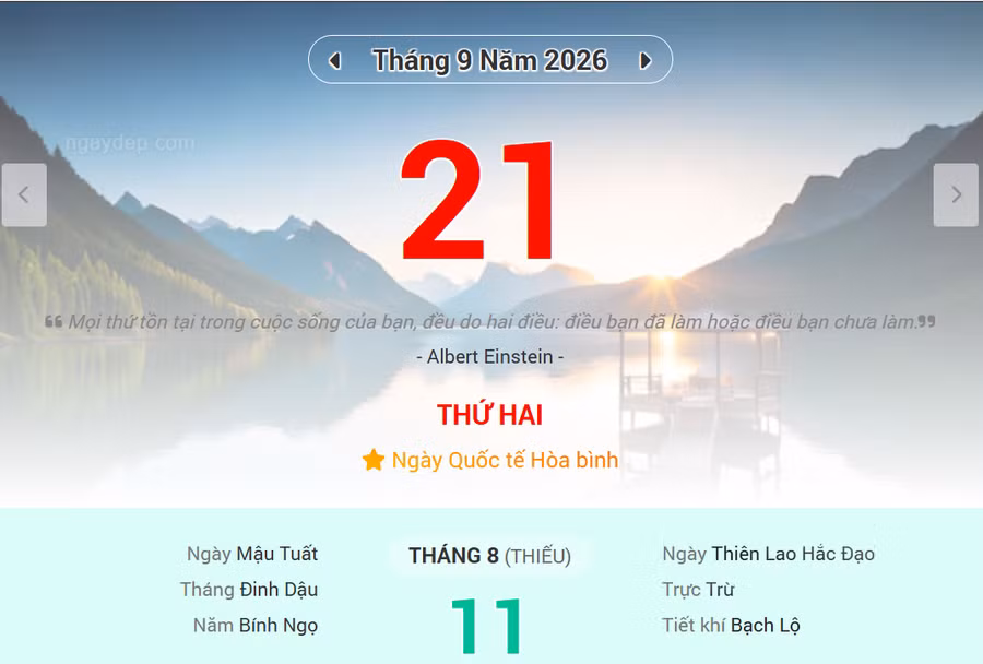 Lịch âm 21/9 - Xem lịch âm ngày 21/9