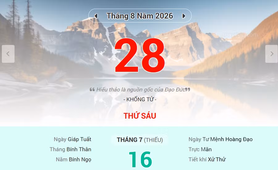 Lịch âm 28/8 - Xem lịch âm ngày 28/8