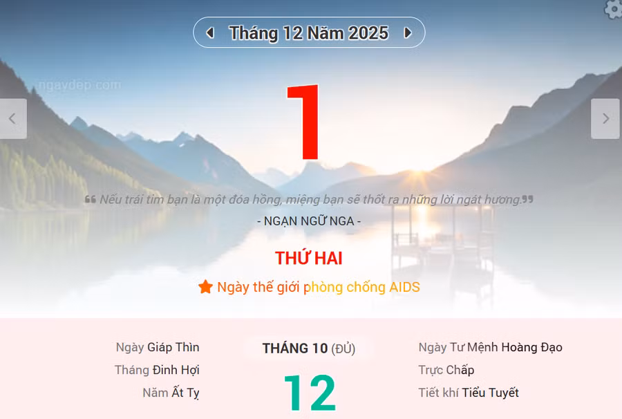 Lịch âm 1/12 - Xem lịch âm ngày 1/12 