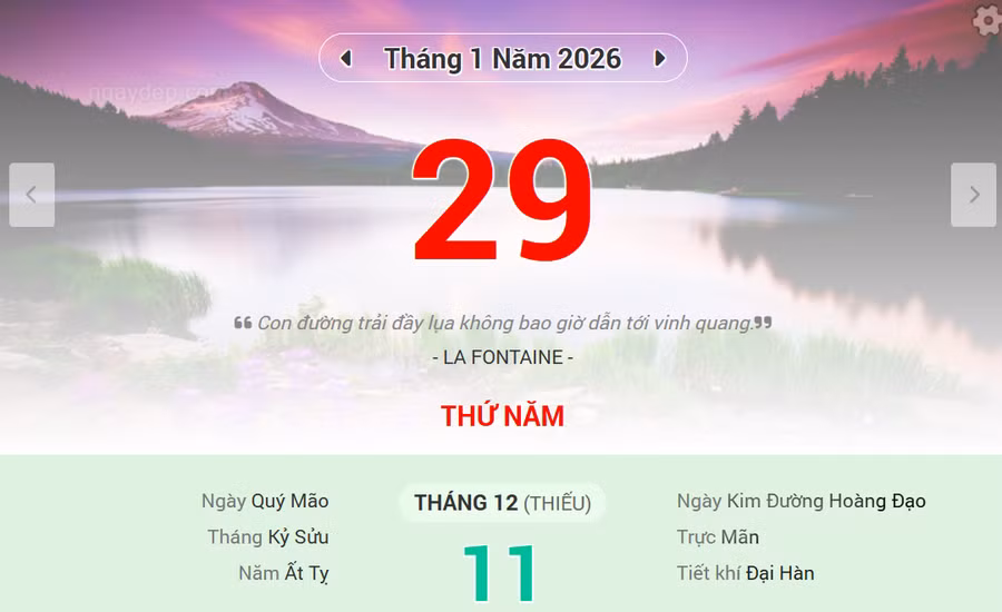 Lịch âm 29/1 - Xem lịch âm ngày 29/1/2026