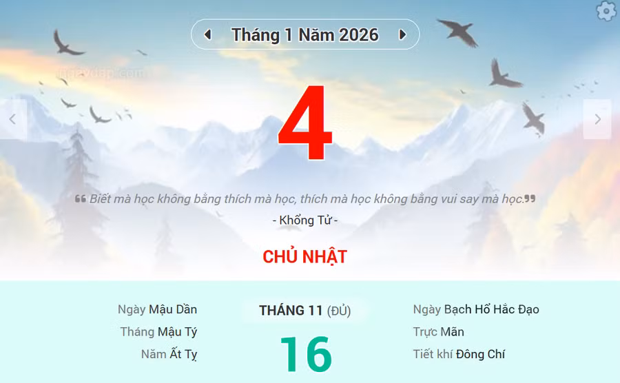 Lịch âm 4/1 - Xem lịch âm ngày 4/1/2026