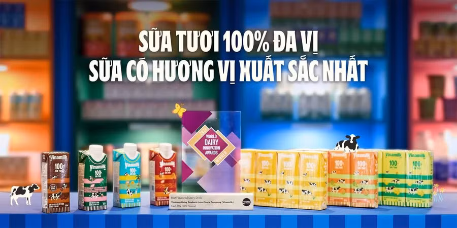 Sữa tươi Vinamilk 100% đa vị được vinh danh tại World Dairy Innovation Awards 2026 với hạng mục Sản phẩm sữa có hương vị xuất sắc nhất. (Ảnh: VN)