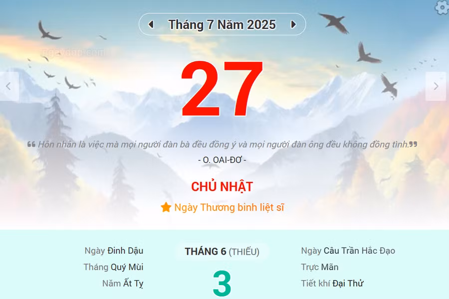 Lịch âm 27/7 - Xem lịch âm ngày 27/7