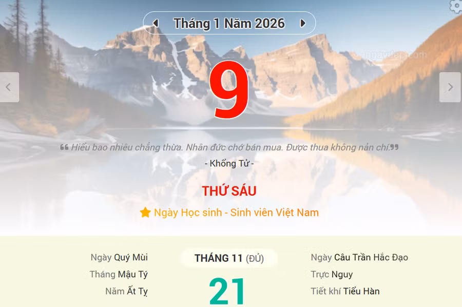 Lịch âm 9/1 - Xem lịch âm ngày 9/1/2026