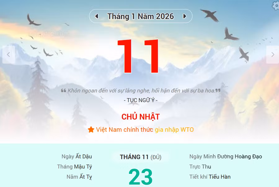 Lịch âm 11/1 - Xem lịch âm ngày 11/1/2026