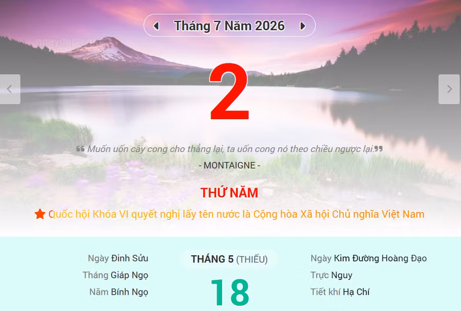 Lịch âm 2/7 - Xem lịch âm ngày 2/7