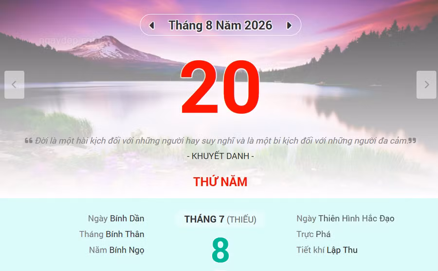 Lịch âm 20/8 - Xem lịch âm ngày 20/8
