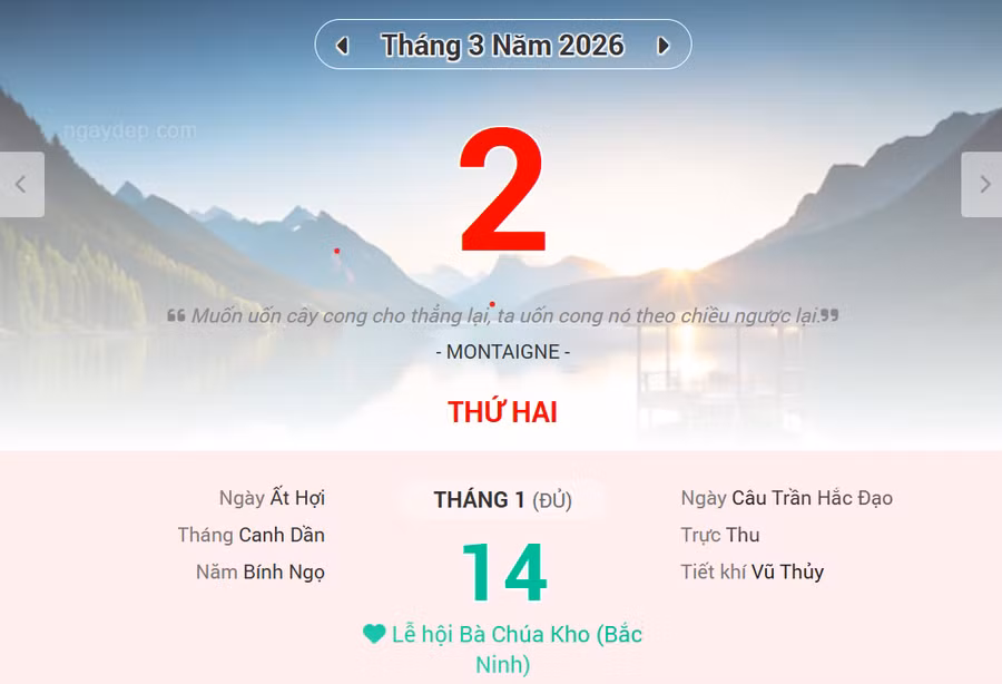 Lịch âm 2/3 - Xem lịch âm ngày 2/3