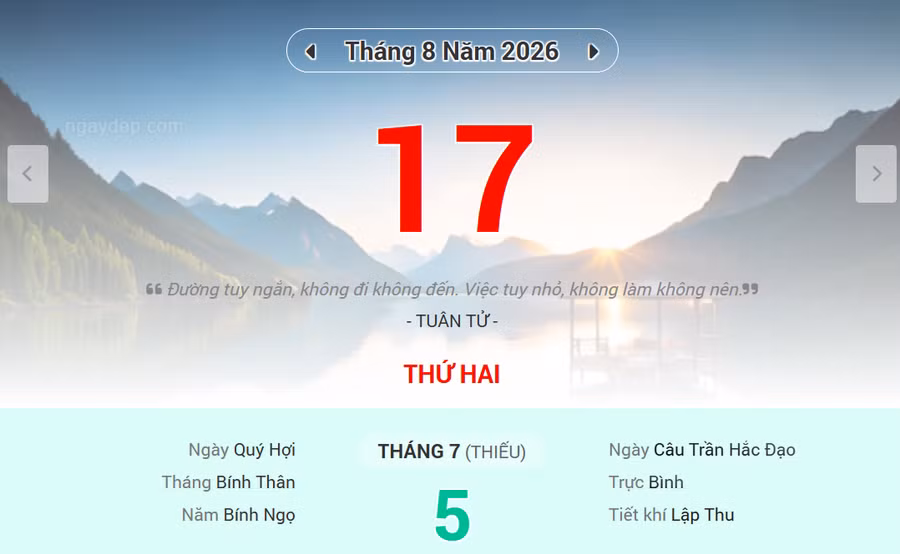 Lịch âm 17/8 - Xem lịch âm ngày 17/8