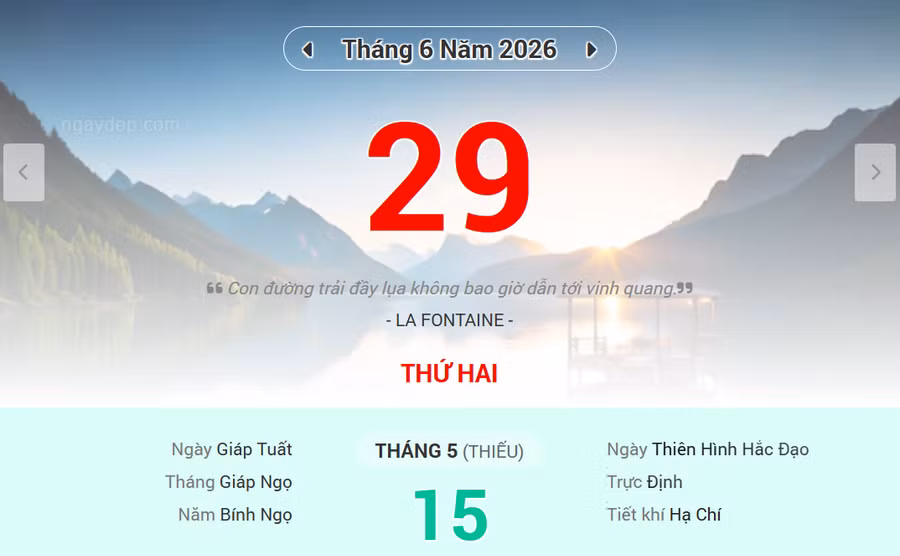 Lịch âm 29/6 - Xem lịch âm ngày 29/6