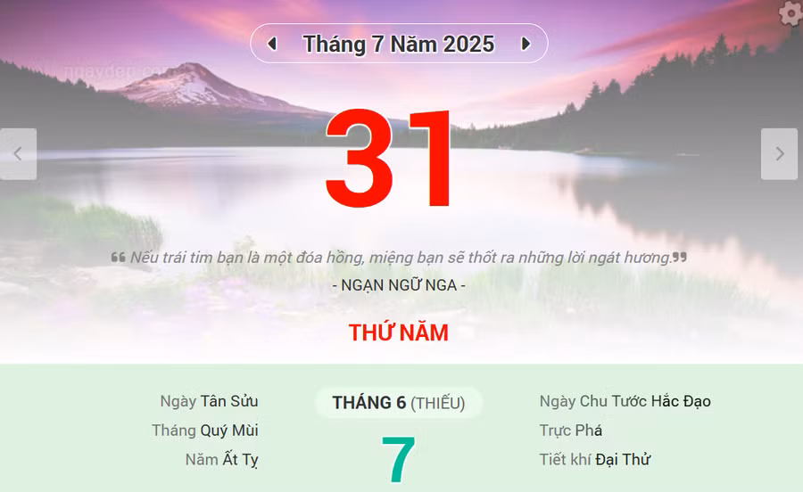 Lịch âm 31/7 - Xem lịch âm ngày 31/7