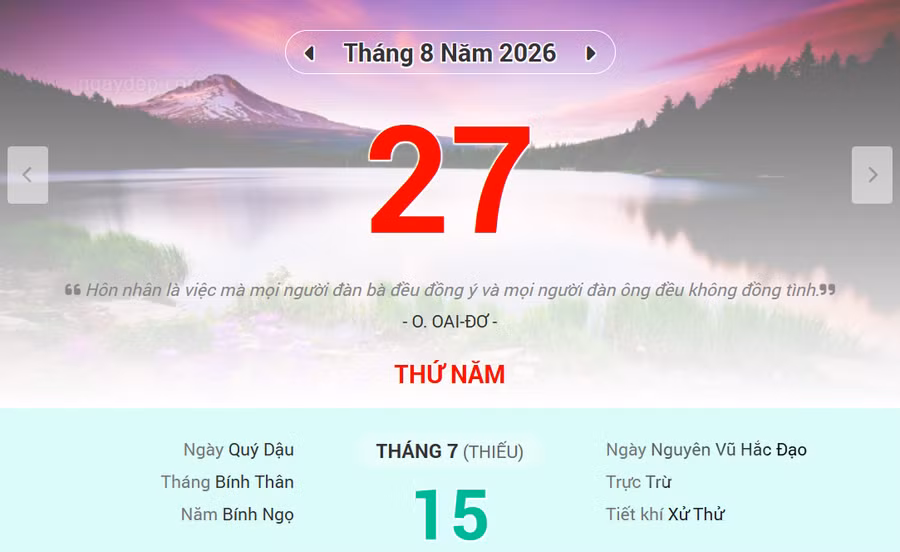 Lịch âm 27/8 - Xem lịch âm ngày 27/8