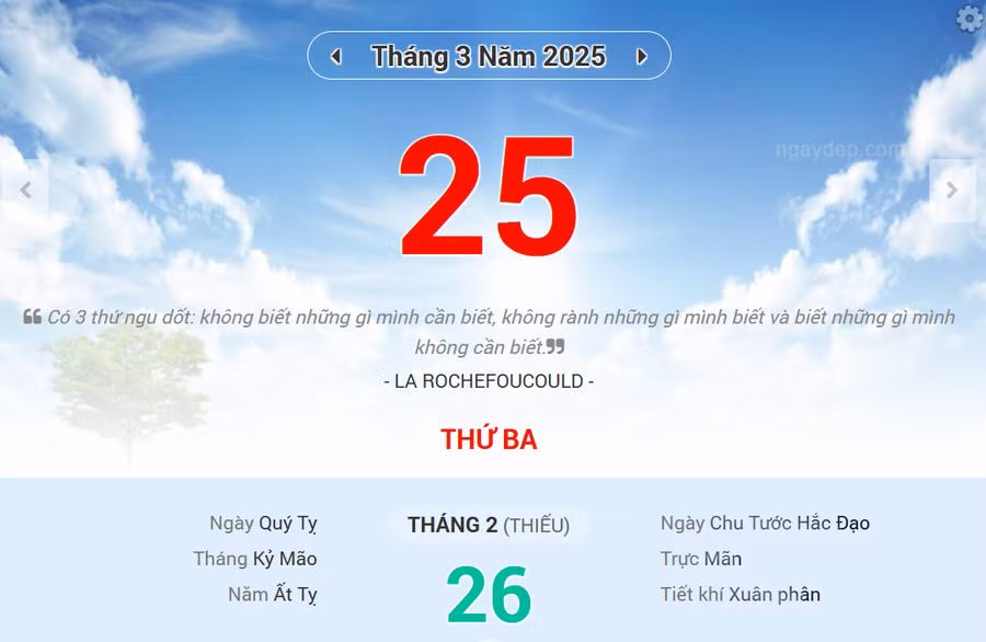 Lịch âm 25/3 - Xem lịch âm ngày 25/3