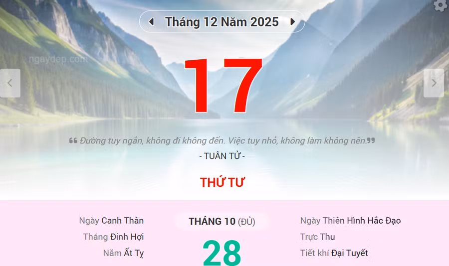 Lịch âm 17/12 - Xem lịch âm ngày 17/12