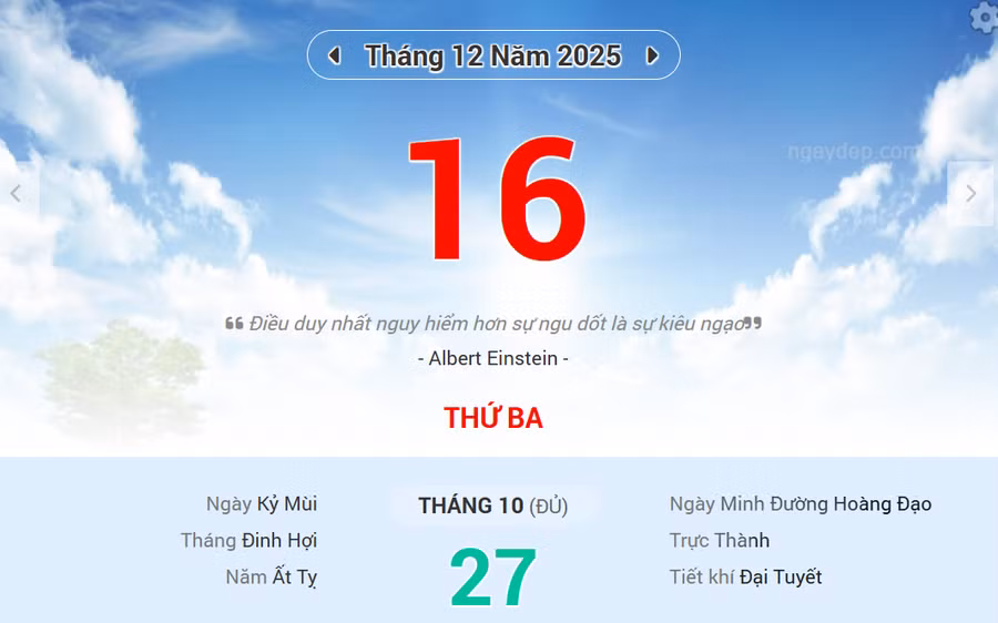 Lịch âm 16/12 - Xem lịch âm ngày 16/12