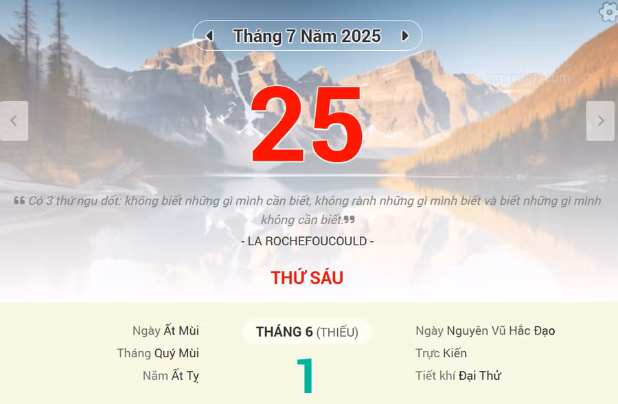 Lịch âm 25/7 - Xem lịch âm ngày 25/7