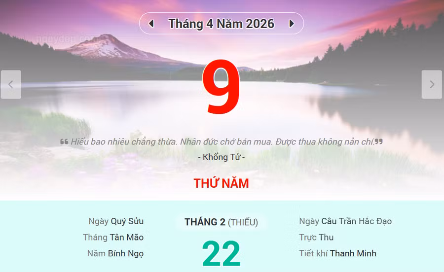 Lịch âm 9/4 - Xem lịch âm ngày 9/4