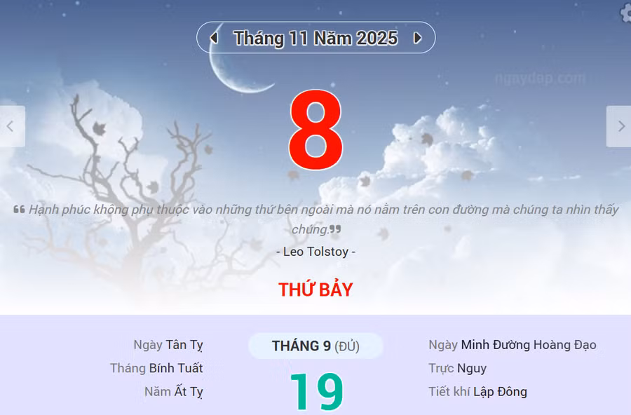 Lịch âm 8/11 - Xem lịch âm ngày 8/11