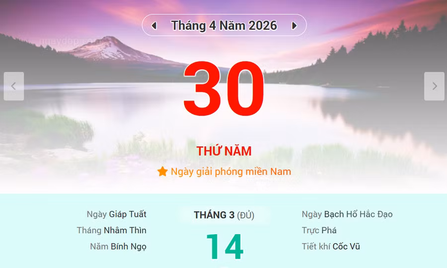 Lịch âm 30/4 - Xem lịch âm ngày 30/4