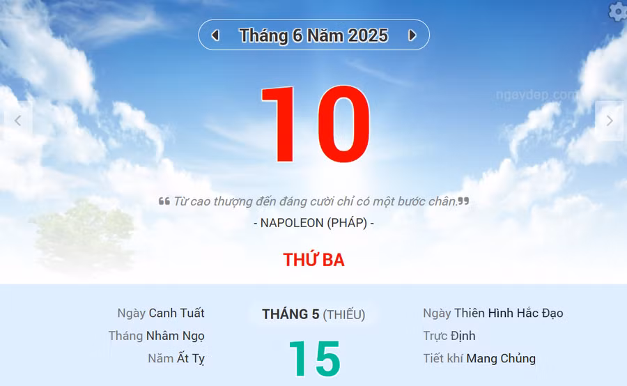 Lịch âm 10/6 - Xem lịch âm ngày 10/6