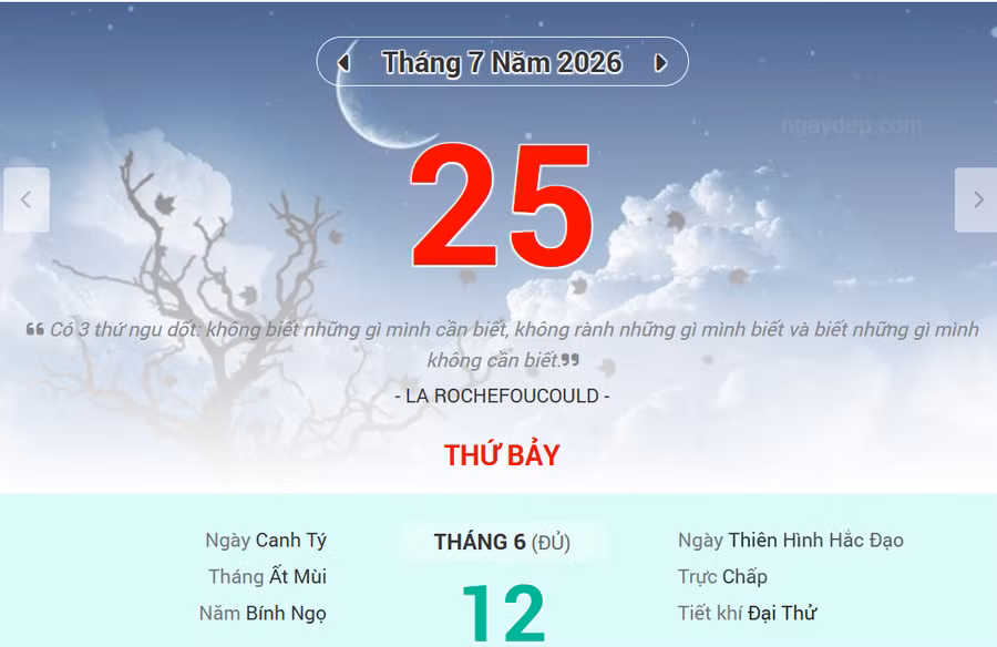 Lịch âm 25/7 - Xem lịch âm ngày 25/7