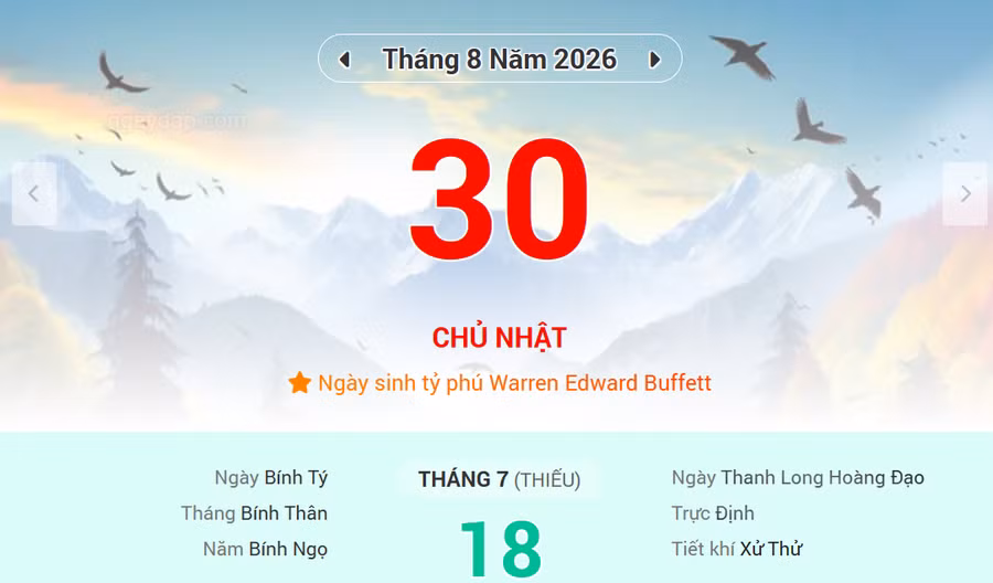 Lịch âm 30/8 - Xem lịch âm ngày 30/8