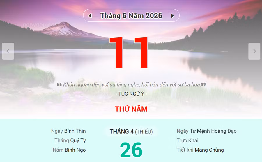 Lịch âm 11/6 - Xem lịch âm ngày 11/6