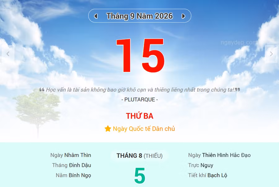 Lịch âm 15/9 - Xem lịch âm ngày 15/9