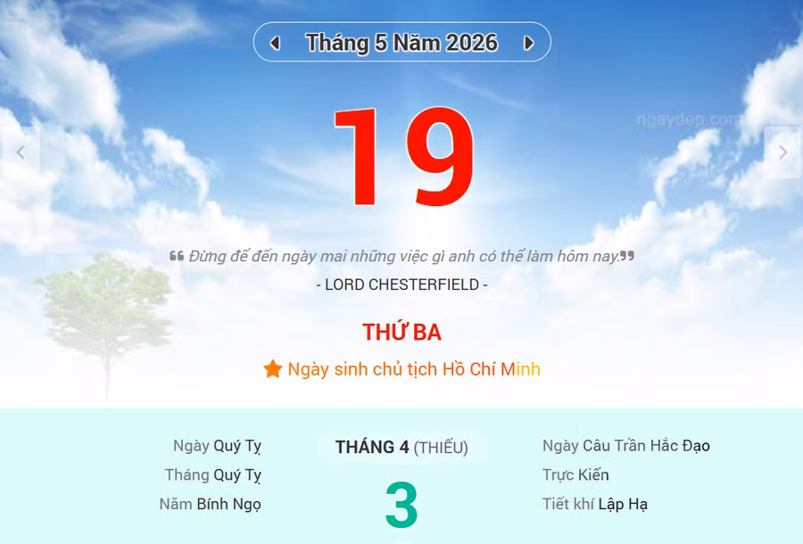 Lịch âm 19/5 - Xem lịch âm ngày 19/5